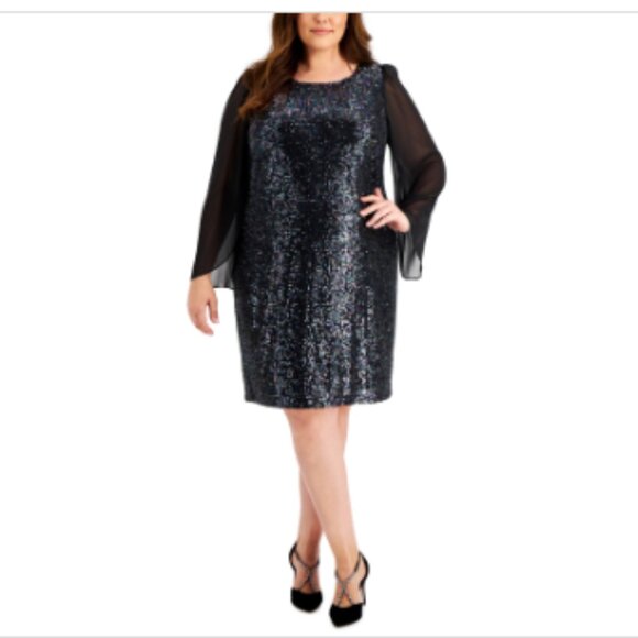 CONNECTED APPAREL COMPANY LLC Dresses & Skirts - Connected Plus Size Rainbow Cape-Sleeve Sequin Shift Dress - Multi